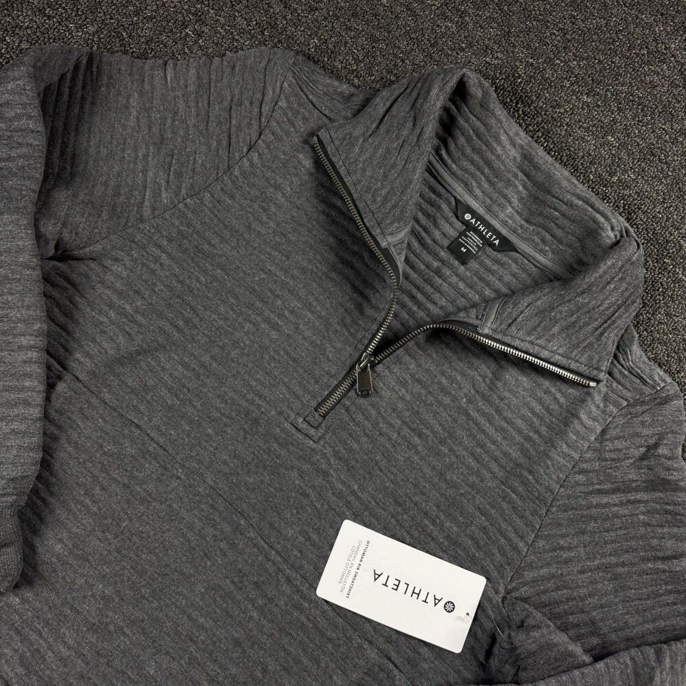 Athleta Women's Ottoman Rib Zip Pullover Cozy Soft Sweatshirt Gray Medium
